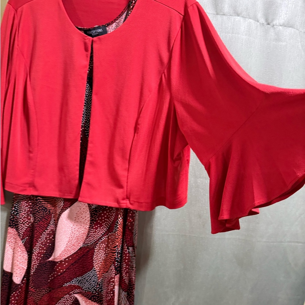 Red Patterned Dress with Jacket - Picture 12 of 16